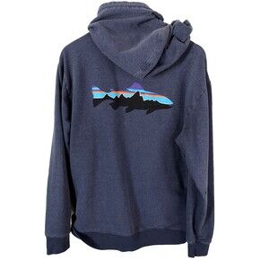 Patagonia Sweatshirt Mens Large Fitz Roy Trout Midweight Full Zip Hoodie Blue